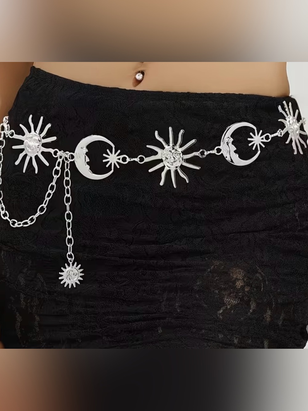 Silver Celestial Chain Belt with Sun & Moon Charms